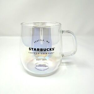 Starbucks Iridescent Double Wall Glass Mug Seattle WA Logo 12oz